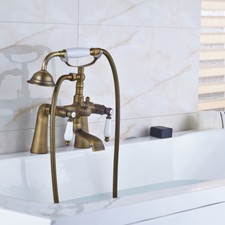 Antique Brass Deck Mounted Clawfoot Bath Tub Mixer Faucet Hand Shower Spray Taps
