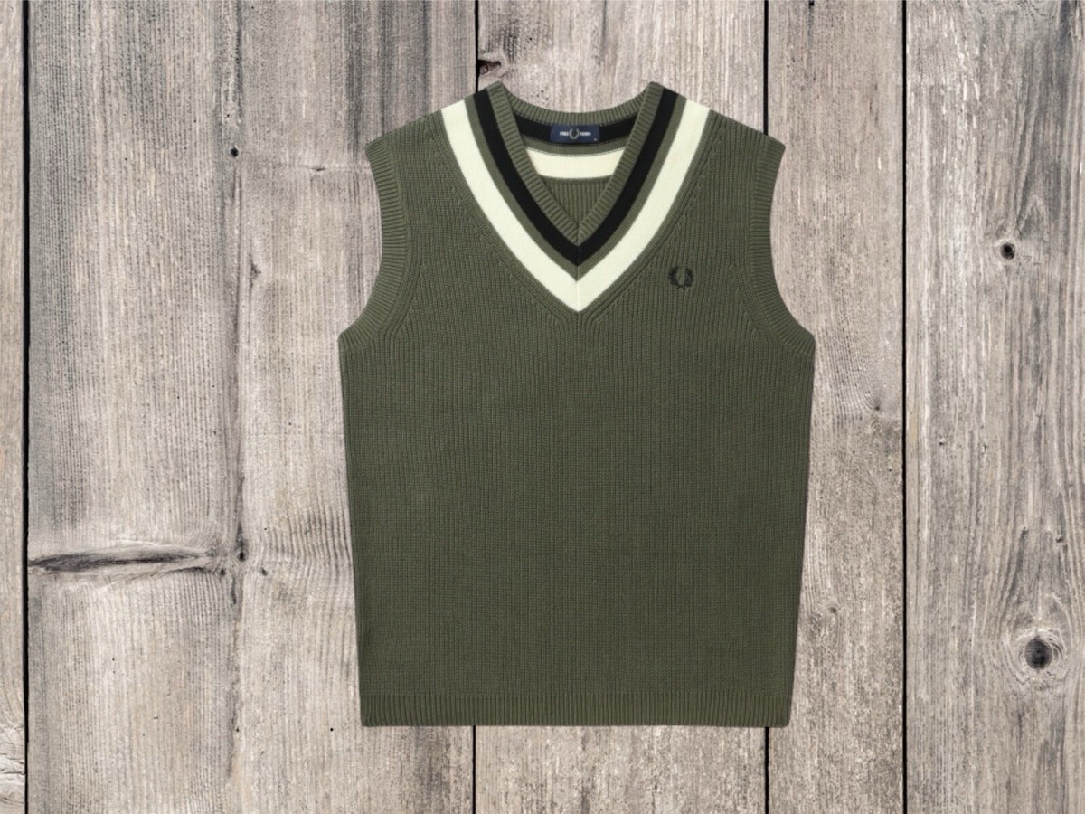 トップス Fred Perry Open-Knit V-Neck Tank Fred Perry - Open-Knit V-Neck Tank (Anchor Grey) | HHV