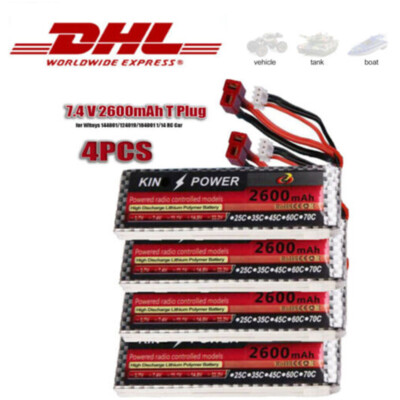 4 Stück 7,4V 2600mAh LiPo-Akkupack 25C 2S mit T-Stecker für WLtoys 144001 1:14 