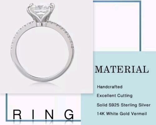 2.5CT Princess Cut Moissanite Sz 7.5 Engagement Ring 14K White Gold Plated 925 - Picture 2 of 6