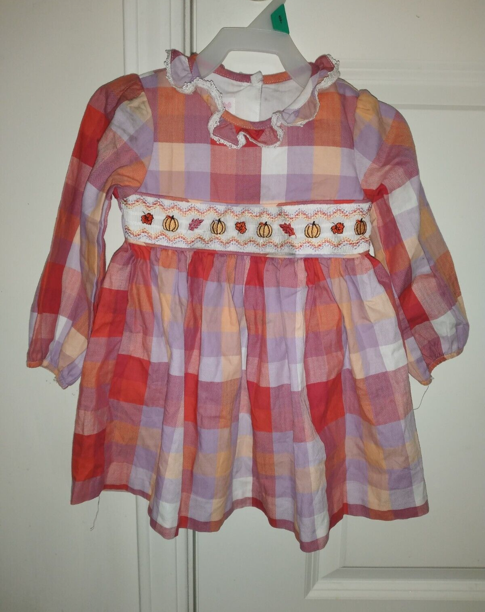 にんにん品 BONNIE JEAN Baby Girls Plaid Smocked Harvest Dress Size 18 M New