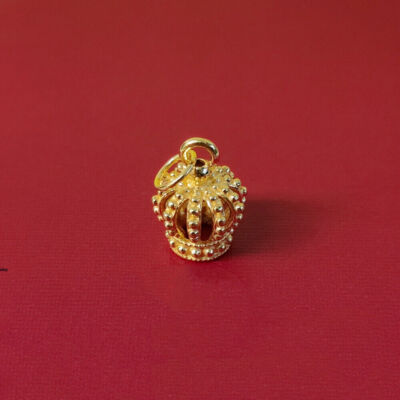 1pcs Pure 999 24K Yellow Gold Crown Pendant With 18K O Link