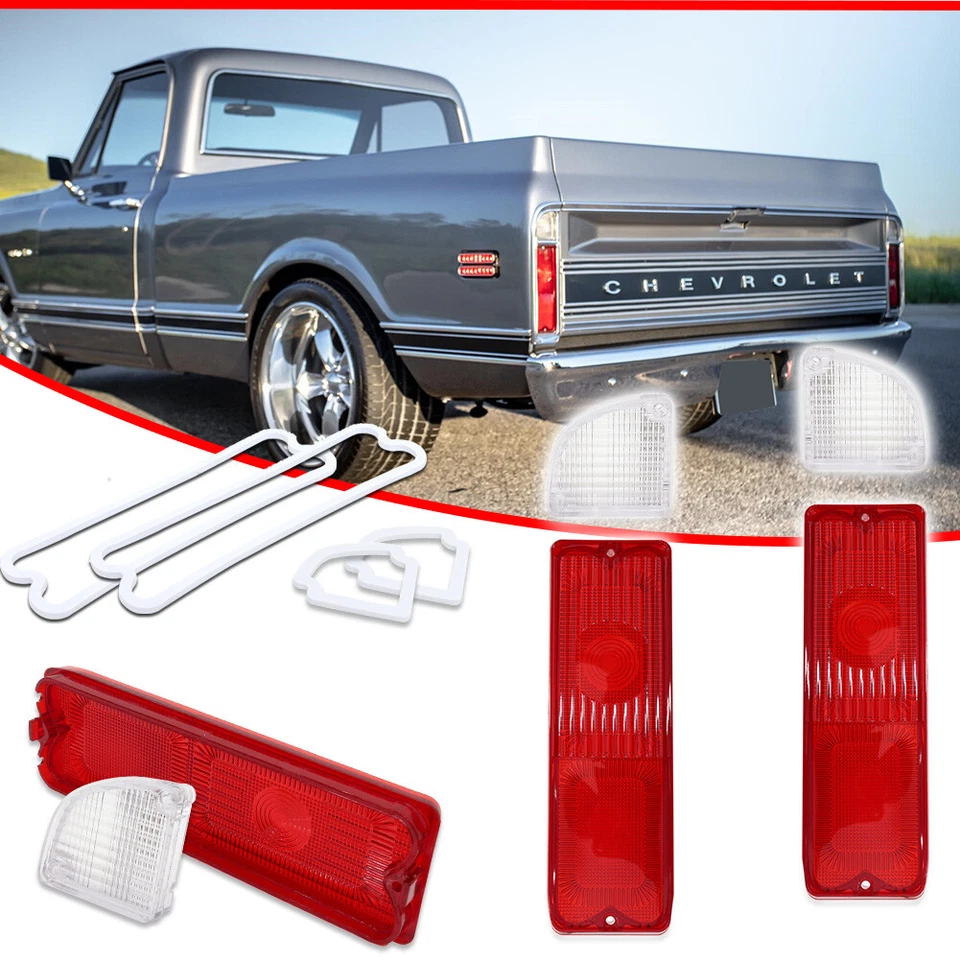 Pair Tail Light & Reverse Lenses w/ Gaskets For 1967-1972 Chevy GMC Pickup Truck - Image 2 of 4
