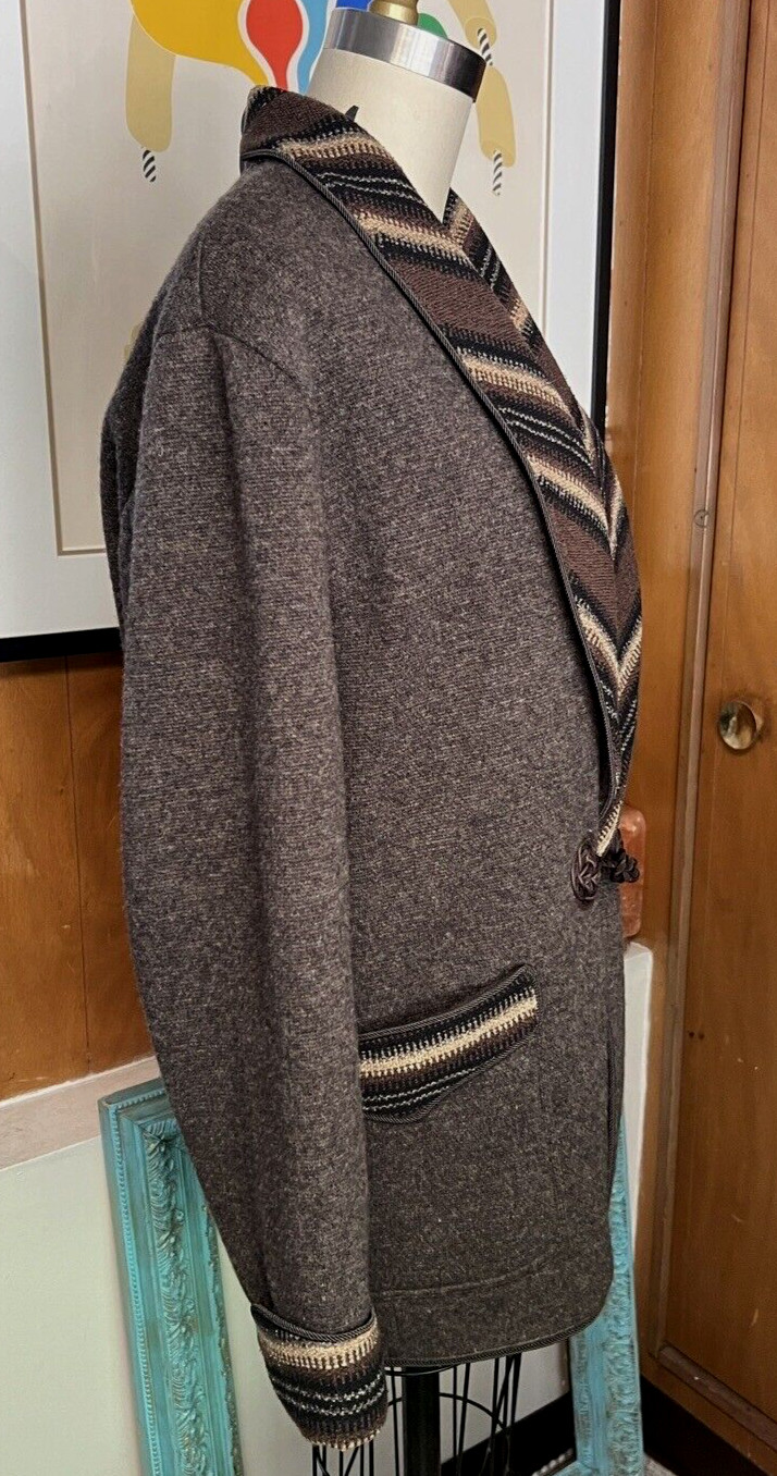 RRL Ralph Lauren Shawl Sweater Smoking Jacket Southwestern Sz M knit Brown wool image 8
