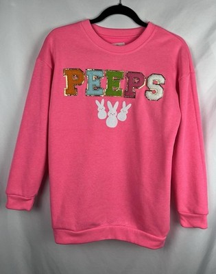 Sugar Stitch Peeps Easter Pink Sweatshirt Chenille Patch Glitter Bunny Small