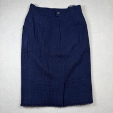 Chanel Boutique Navy Blue Wool Tweed Lined Womens Pencil Skirt Size 40/US M FLAW