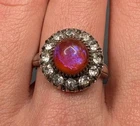Vintage Sterling Silver Oval Dragons Breath Glass Clear Rhinestone Ring Size 8