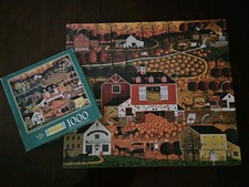 MB 2001 CHARLES WYSOCKI Pumpkin Patch 1000 Piece Jigsaw Puzzle Fall COMPLETE
