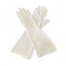 Vintage Van Raalte White Fabric Opera Gloves 14.5" Long Formal Evening 1950s