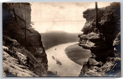 Saxon Switzerland Elbe Valley Rathen Cliffs River Ships Germany Postcard F517