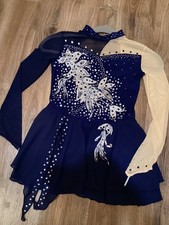 ice skating dress girls size 10 navy blue with silvery gray