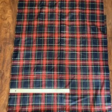 Vntge Navy Blue Red Scottish Tartan Plaid WOOL BLEND FABRIC 62"W x 25" SBTP