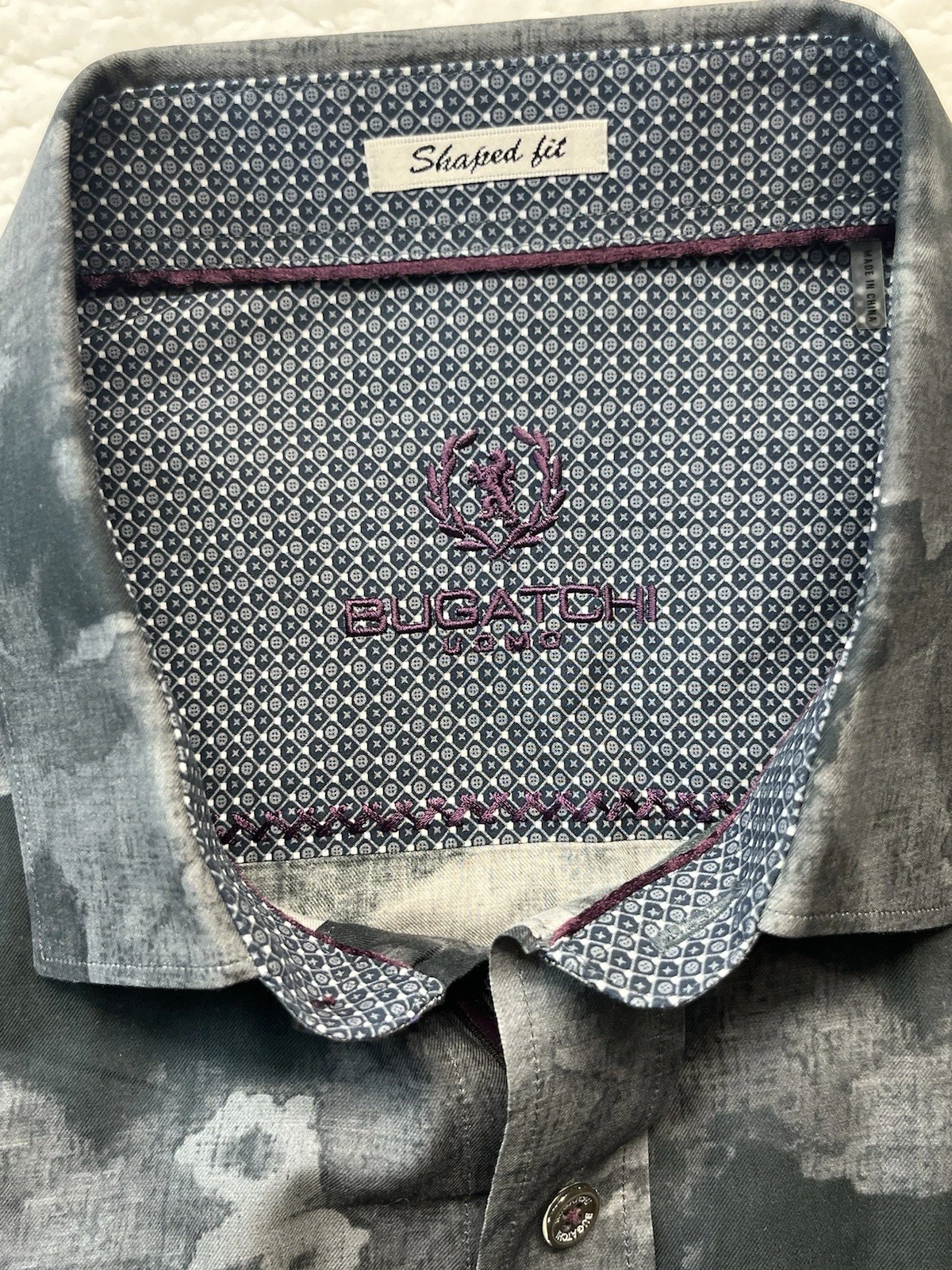 Bugatchi Uomo Shirt Mens L Gray Shaped Fit Floral Button Down Flip Cuff Designer