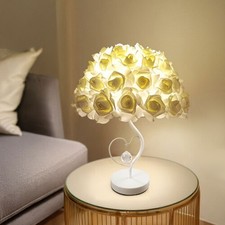 LED Rose Flower Umbrella-shape Table Lamp Luxury Bedside Light with Hanging Bead