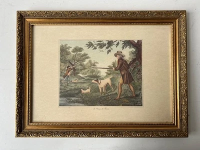 Bilderrahmen Gold Stuck mit Jagd Motiv Vintage Falzmaße 35 x 50 cm Profilrahmen - Bild 1 von 4