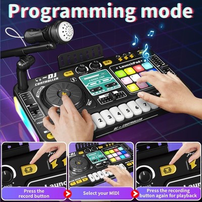 Kids DJ Mixer Board Controller Toy Set with Turntable, Piano Keys