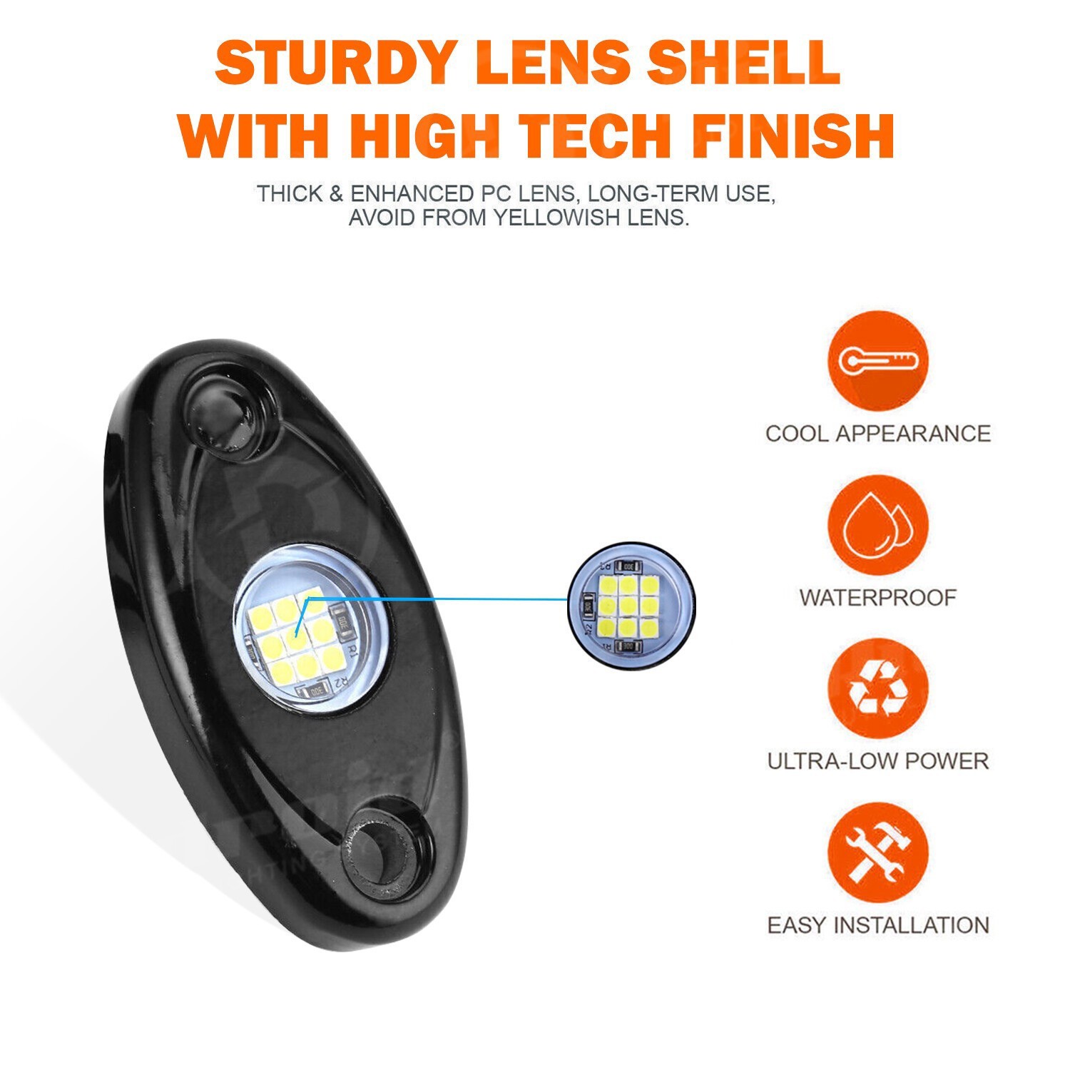 8X White LED Rock Lights Underbody Trail Rig Glow Lamp Offroad SUV Pickup Truck