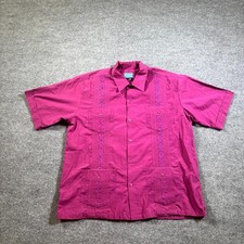 VTG TropiCool Cuban Guayabera Shirt Mens XL 47" Chest Pink Embroidered Floral