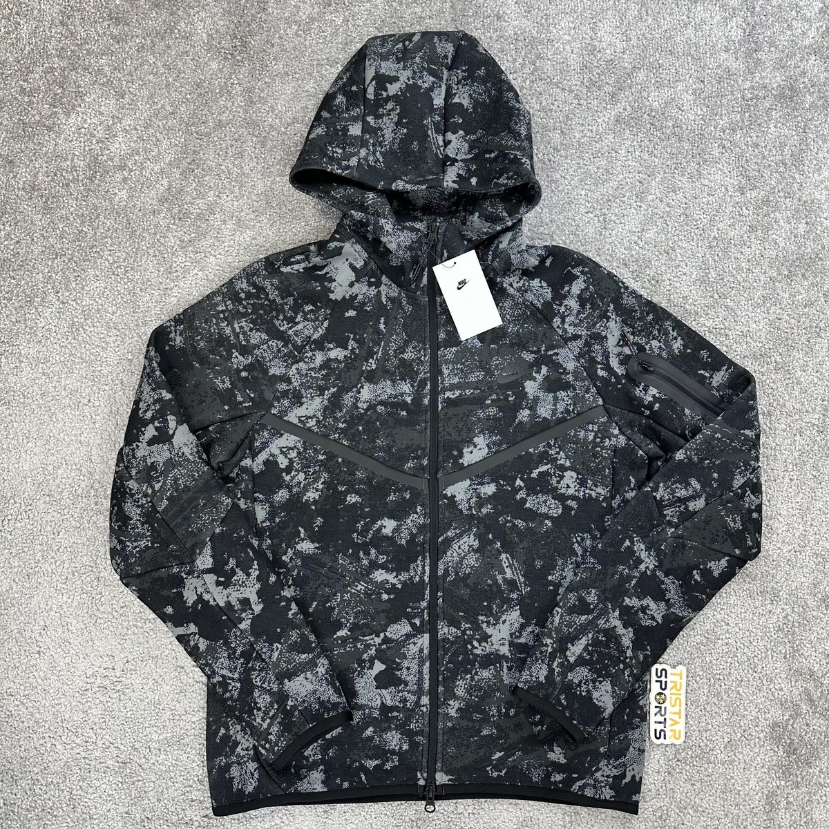 Nike Tech Fleece Full Zip Hoodie Jacket Mens Small Black Gray HV5055-060  Camo