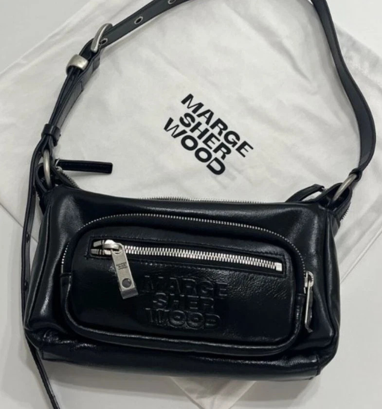 Marge Sherwood Outpocket Hobo Mini Black Glossy Plain Bag