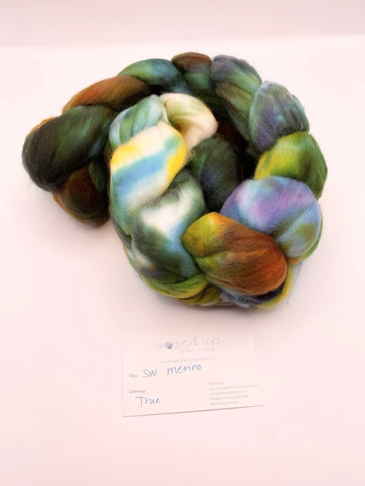 SW Merino Wool ‘True’ Blue Green Fiber Art Braid for Spinning/Felting - 4 oz - Image 2 of 4