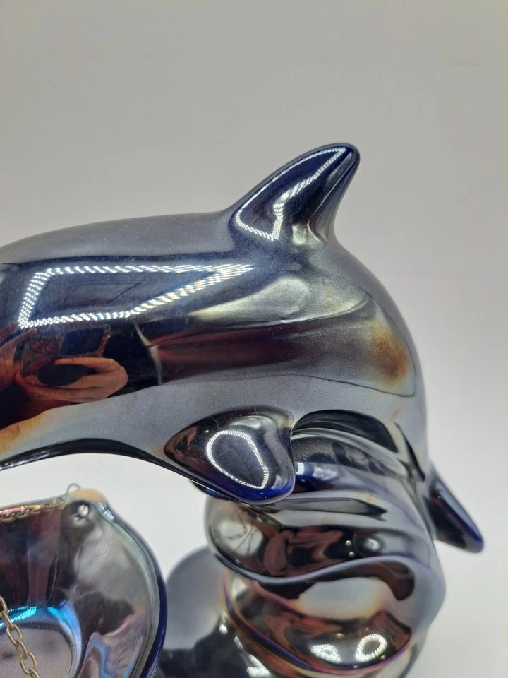 Candelabro Dolphin Tea Light cera fundida hecho en Polonia 9" azul oscuro iridiscente Foto 4 de 4