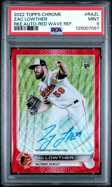 2022 Topps Chrome Rookie Autographs #RAZL Zac Lowther Auto-Red Wave /5 PSA 9