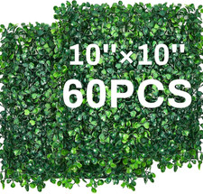 60 Pcs 10 X 10 Inch Grass Wall Panel, Artificial Boxwood Wall Panels