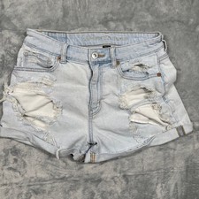 American Eagle Mom Shorts Womens 4 Light Wash Distressed High Rise Stretch Denim
