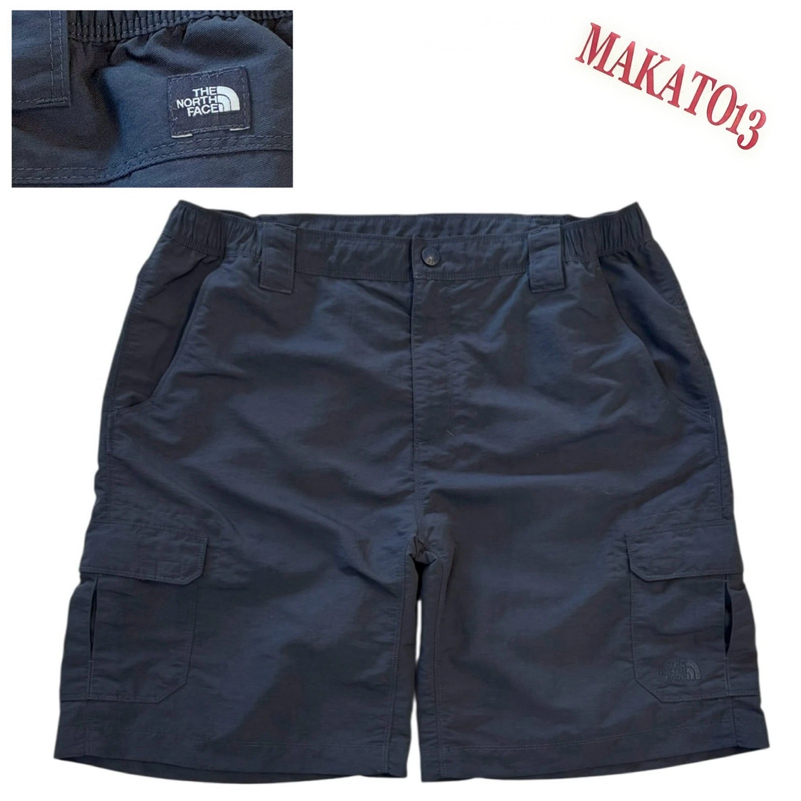 The North Face Mens LARGE Dark Gray Cargo Shorts Hiking Outdoors Elastic Waist