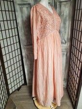 L Mother of Bride/Groom Formal Sequin Embroidered Pink Lace Maxi Dress Gown Euc
