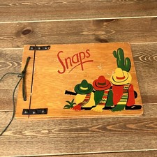 Vintage SCRAPS wooden scrap book with 3Mexicans with sombreros and a Cactus