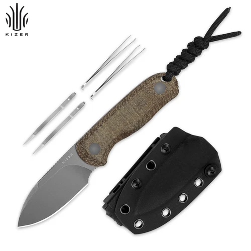 Kizer Drop Bear Drop Point Fixed Knife 14C28N Blade Micarta Handle With Sheath