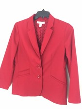 Chicos Blazer Jacket Size 1 Red Cotton Blend Fully Lined Womens US Size 8 M New