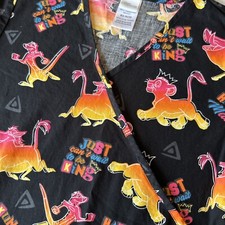 Disney Lion King Scrub Top Women size XS Black Hakuna Matata Short Sleeve