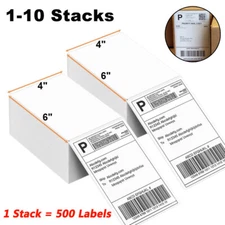 500Labels/Stack 4" x 6" Fanfold Direct Thermal Shipping Labels for Zebra & Rollo