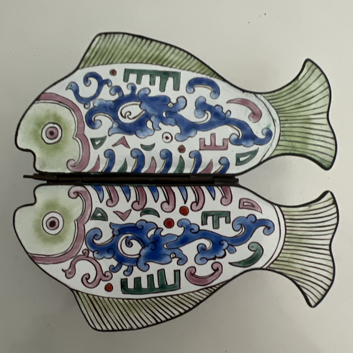 chinese lidded fish box ANTIQUE CHINESE ENAMEL ON COPPER