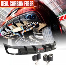 For Audi Q8 SQ8 2019-22 Real Carbon Rear Bumper Diffuser Lip W/ LED Exhaust Tips