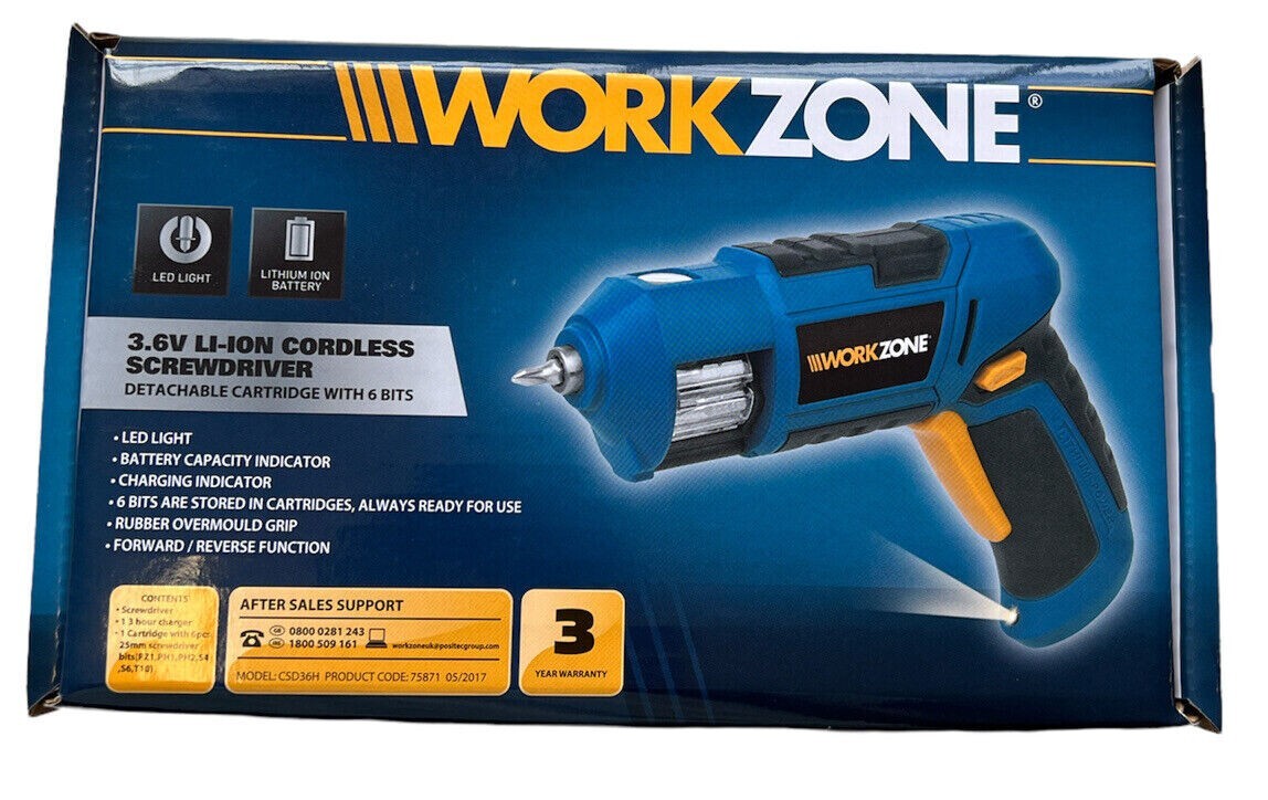 Workzone 3.6V Liion Cordless Screwdriver with 6 changeable bits RRP £