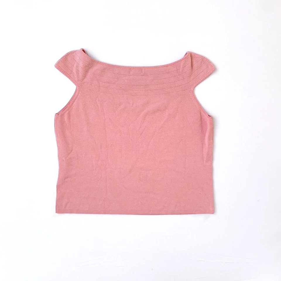 2000s Y2K Evie Silk Baby Pink Shoulder Cap Sleeve Bardot Boat Neck Fairy Top S M Foto 2 de 4
