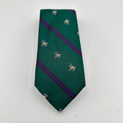 Fil A Fil Classic Necktie Mens Green Purple Striped Polo Player Horse Equestrian