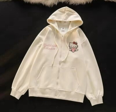Hello Kitty Battle Kid Jacket 2000s Zip Up Hoodie White Sweatshirt 