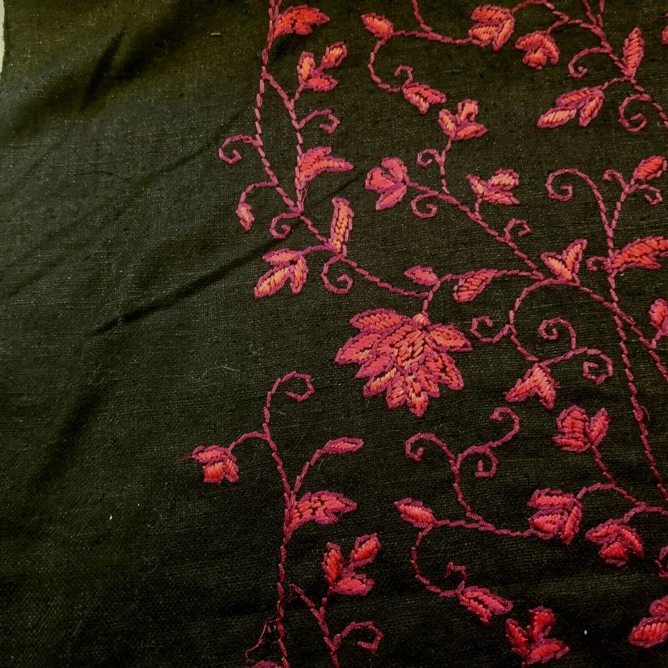 Black Raw Silk Suiting Embroidered with Beautiful Red & Burgundy Floral Design - image 4 of 4