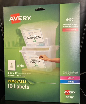 Avery Removable Labels, Removable Adhesive, 8-1/2'' x 11'', 10 Labels (6470)