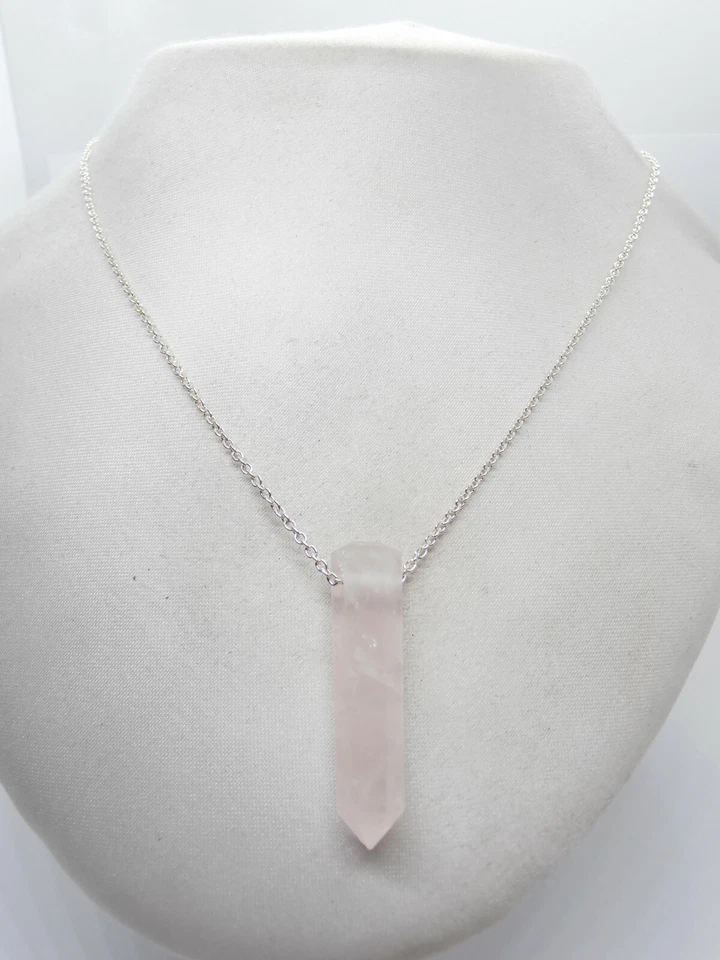 Girocollo in Argento 925 e Quarzo Rosa naturale - Pendente Pietra Dura- Ciondolo - Immagine 4 di 4