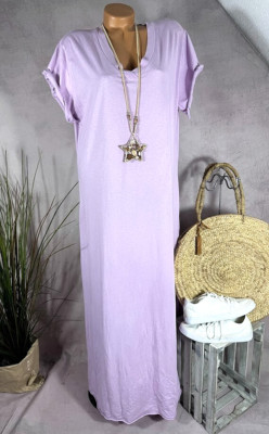 neu basic Maxi KLEID langes Jersey Tunika Italy Schlitze LILA 38 40 42 44