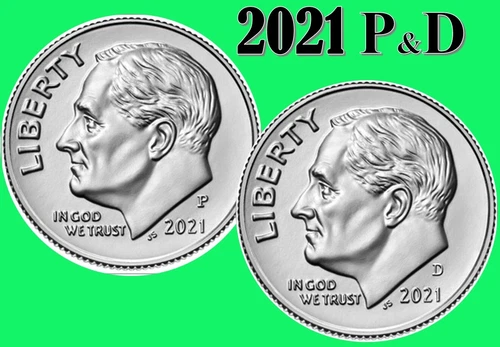💰  2021 P & D Roosevelt Dimes - 10C - UNC - 2 coins