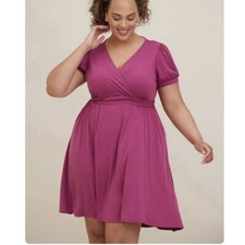 Torrid Pink Studio Knit Surplice Tie Back Puff Sleeve Pockets Dress Size 3X