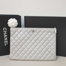 Chanel Silver Grain Leather Clutch Bag