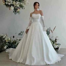 Princess Wedding Dress Pearls Beading Ball Gown Court Train Strapless Bride Gown